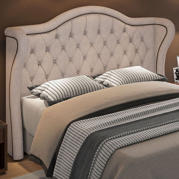 Cabeceira Cama Box Casal King 195 Cm P05 Lisboa Linho Bege Es