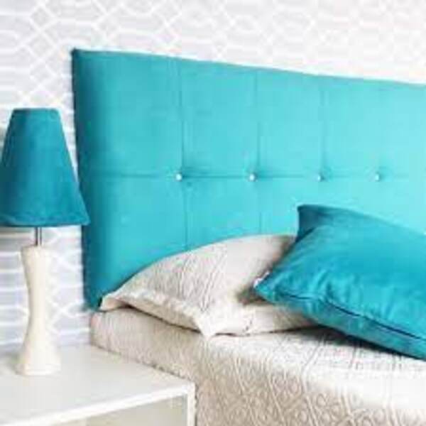 Cabeceira Cama Box Casal Veneza Suede Liso Turqueza Almofadad
