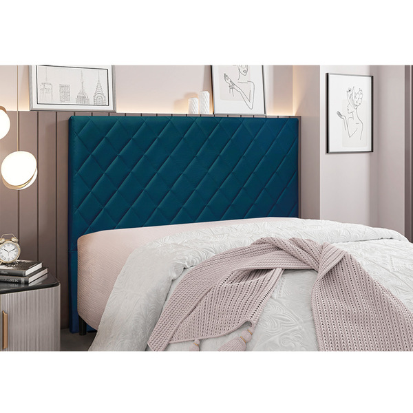 Cabeceira Cama Box King 195 Cm Dubai Veludo Azul Marinho S04