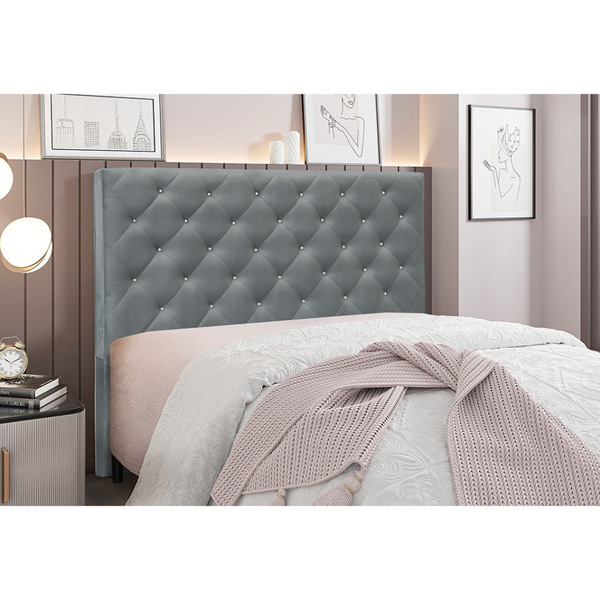 Cabeceira Cama Box King 195 Cm Tania Veludo Cinza S04 - D'ros