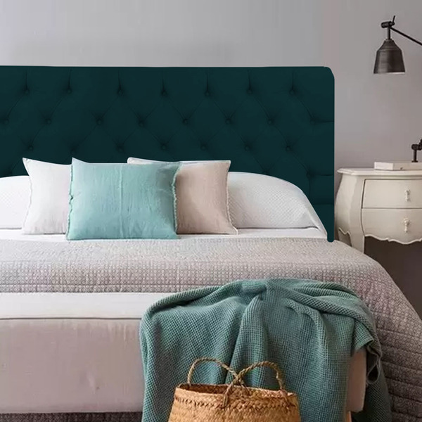 Cabeceira Cama Box King Size 195 Cm Botão Azul Marin