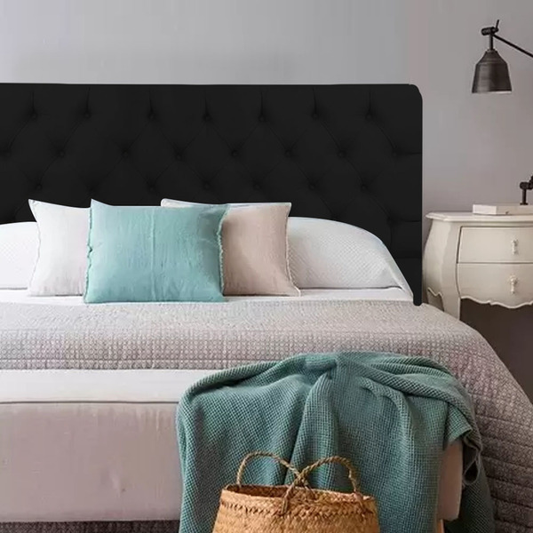Cabeceira Cama Box King Size 195 Cm Botão Preto