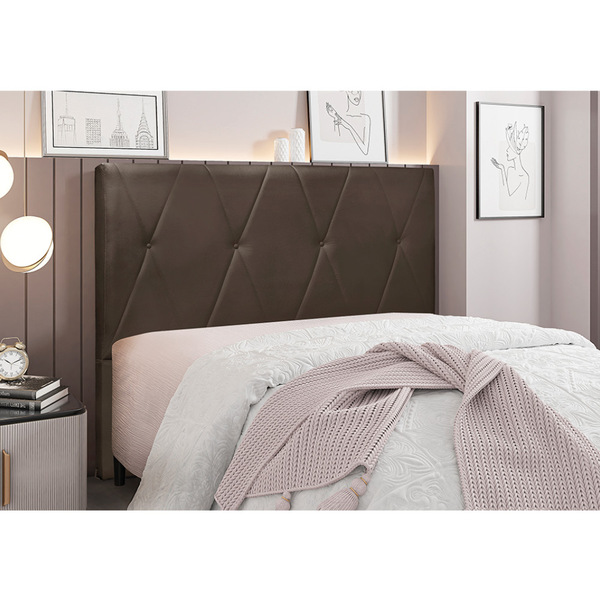 Cabeceira Cama Box Queen 160 Cm Aquilla Veludo Marrom S04 - D