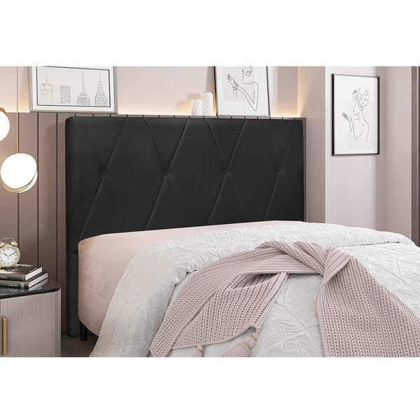 Cabeceira Cama Box Queen 160 Cm Aquilla Veludo Preto S04 - D'