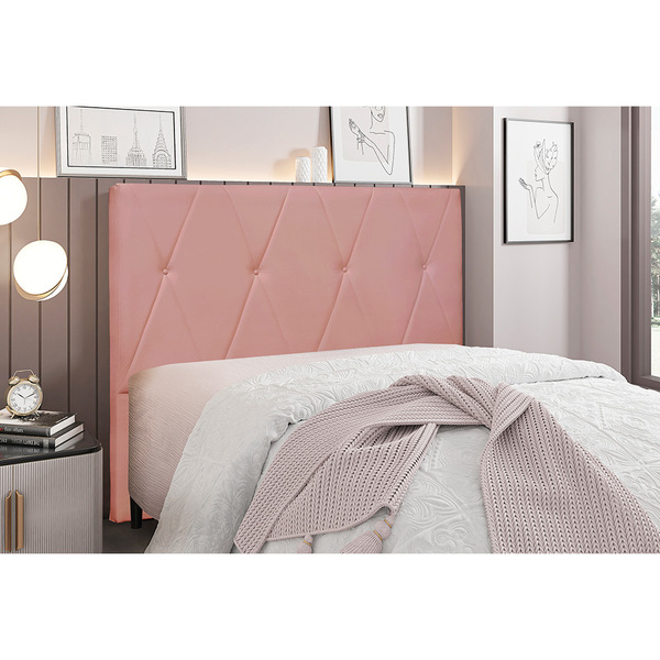 Cabeceira Cama Box Queen 160 Cm Aquilla Veludo Rosa S04 - D'r