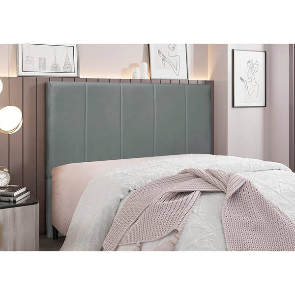 Cabeceira Cama Box Queen 160 Cm Arizona Veludo Cinza S04 - D'