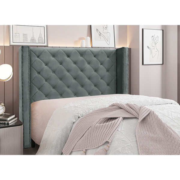 Cabeceira Cama Box Queen 160 Cm Vicenza Veludo Cinza S04 - D'