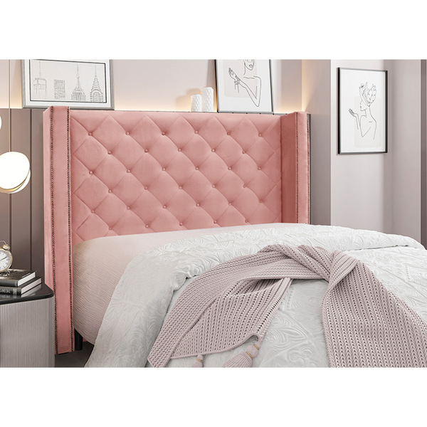 Cabeceira Cama Box Queen 160 Cm Vicenza Veludo Rosa S04 - D'r