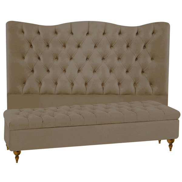 Cabeceira Cama Box Solteiro 90 Cm Com Puff Baú Capuccino