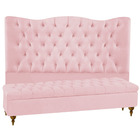 Cabeceira Cama Box Solteiro 90 Cm Com Puff Baú Rosa Claro