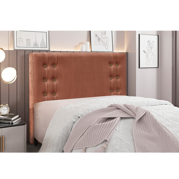 Cabeceira Cama Box Solteiro 90 Cm Gênova Veludo Cobre S04 - D