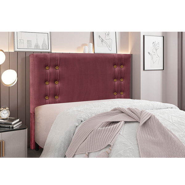 Cabeceira Cama Box Solteiro 90 Cm Gênova Veludo Vinho S04 - D