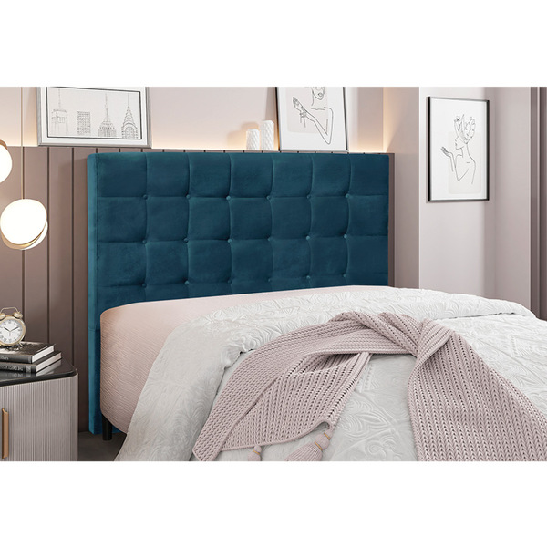 Cabeceira Cama Box Solteiro 90 Cm Verona Veludo Azul Marinho
