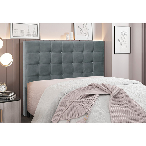 Cabeceira Cama Box Solteiro 90 Cm Verona Veludo Cinza S04 - D