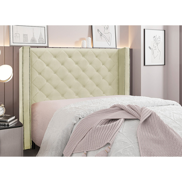 Cabeceira Cama Box Solteiro 90 Cm Vicenza Veludo Bege S04 - D