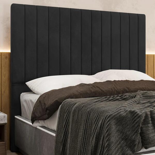 K★051 カリメロ Cabeceira Cama Box Solteiro 90cm Estofada Plutus Veludo Preto Z04