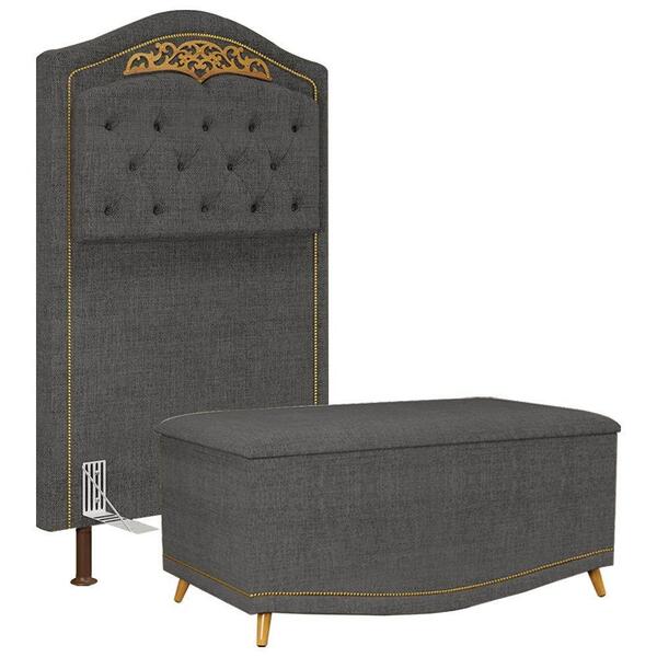 Cabeceira Cama Box Solteiro 90cm Linho Grafite