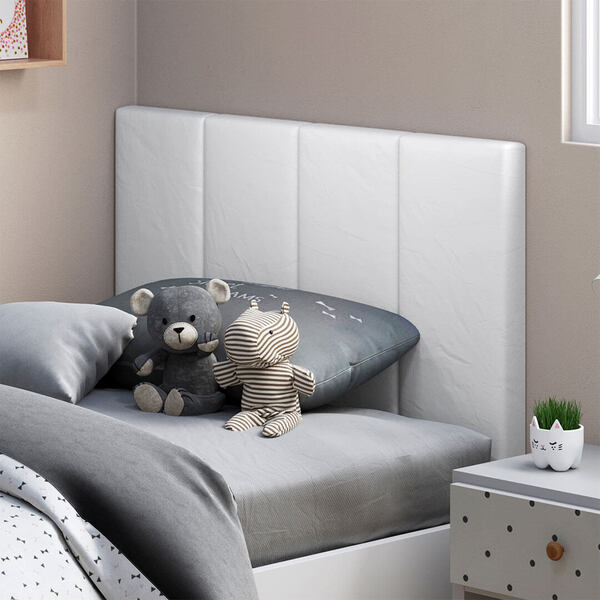 Cabeceira Cama Box Solteiro Estofada 90cm Revestimento Branco