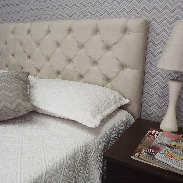 Cabeceira Cama Capitone Suede Amassado Bege Solteiro 90x120 R