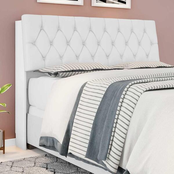Cabeceira Cama Queen Branco Com Capitonê Corino Branco E Prat