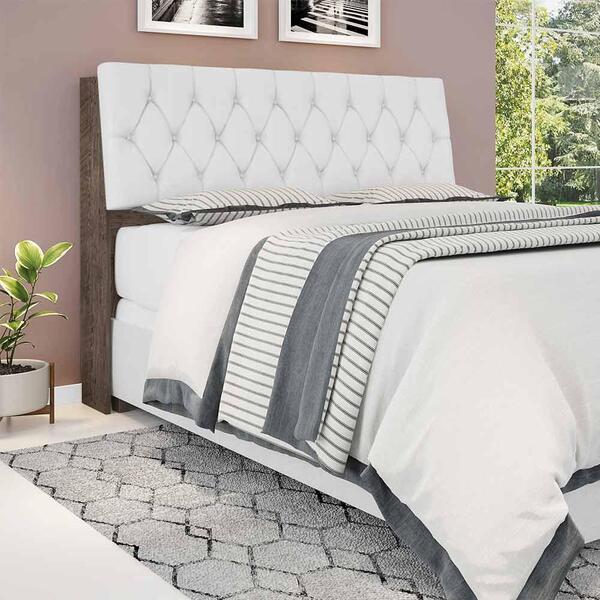 Cabeceira Cama Queen Chocolate Com Capitonê Corino Branco E P