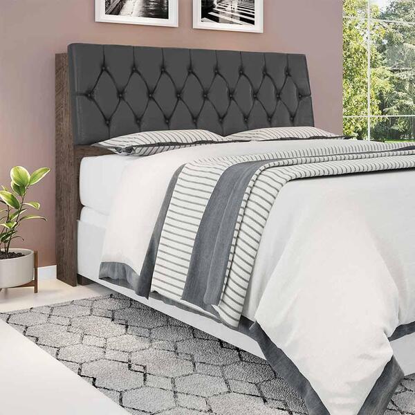 Cabeceira Cama Queen Chocolate Com Capitonê Corino Preto E Pr
