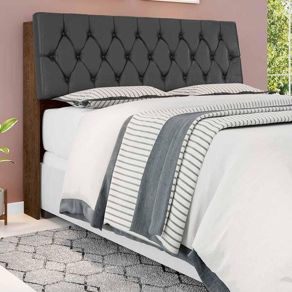 Cabeceira Cama Queen Malbec Com Capitonê Corino Preto E Prate