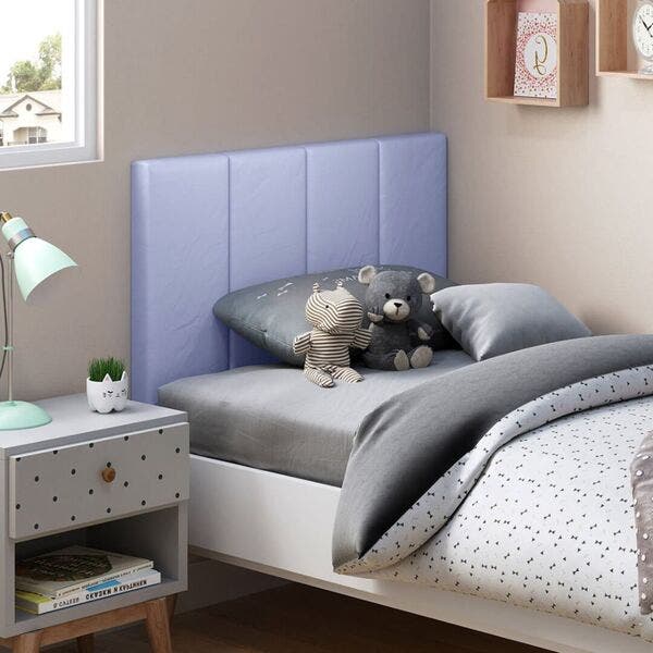 Cabeceira Cama Solteiro Box Corino Azul Yasmin Estofada 90cm