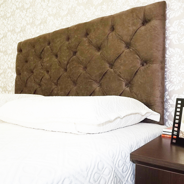 Cabeceira Capitonê Suede Amassado Marrom  Casal 140x120 Rbl