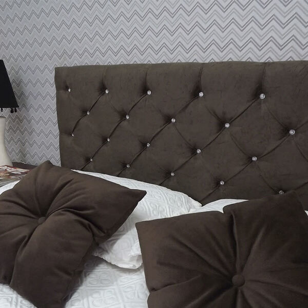 Cabeceira Capitonê Suede Amassado Marrom  Strass Solteiro 90x