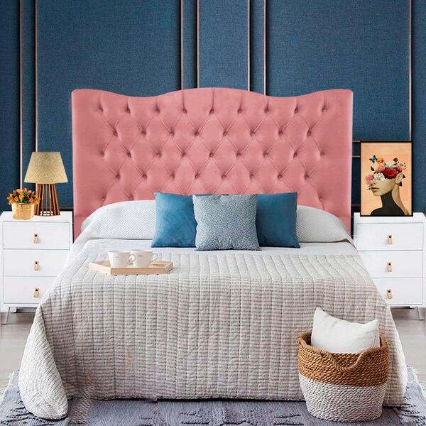 Cabeceira Casal 1,40 Cm Tecido Capitone Para Cama Box Rose