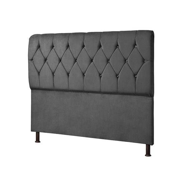 Cabeceira Casal 140 Cm Com Strass Malaga Suede  Chumbo