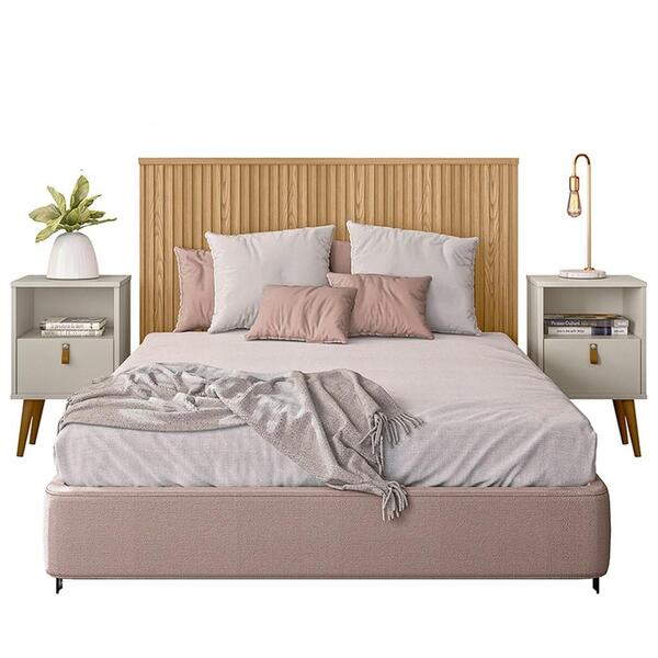 Cabeceira Casal 140cm Com Mesas Laterais Brisa L06 Carvalho/o