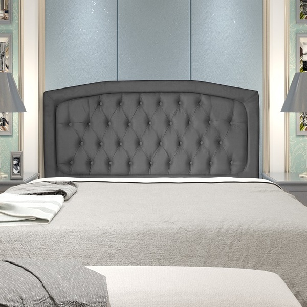 Cabeceira Casal 140cm Para Cama Box Geovana Suede Veludo Cinz