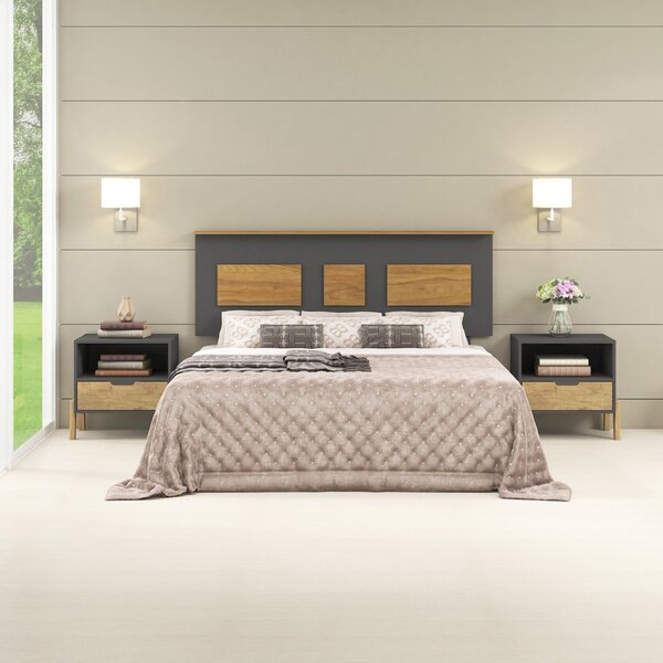 Cabeceira Casal 160cm Com Pés Fellicci Grafite/nogal