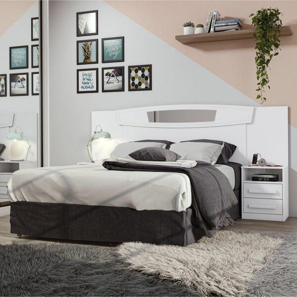 Cabeceira Casal Ajustável Com 2 Mesa De Cabeceira Branco