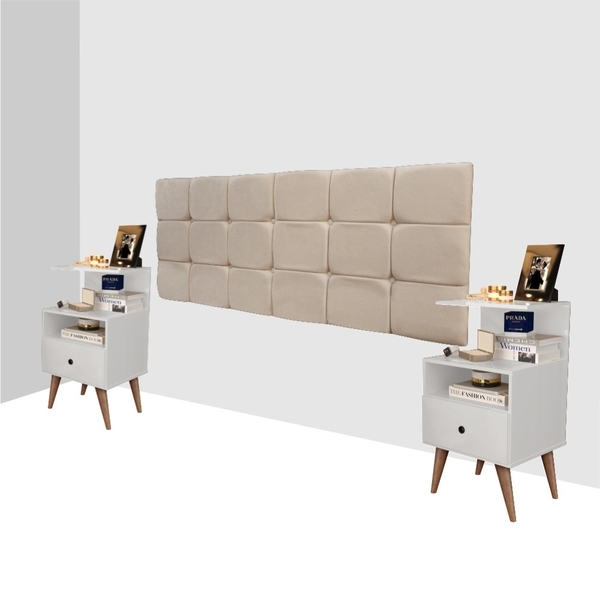 Cabeceira Casal Areia Com Mesas De Cabeceira Sour Branca