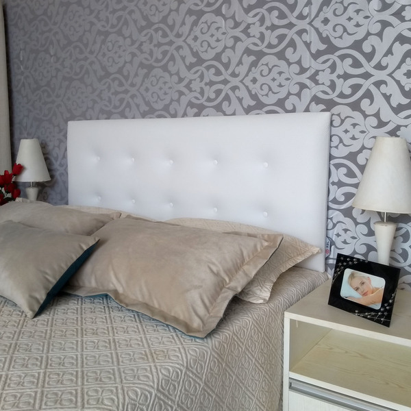 Cabeceira Casal Botonê 10 Corino Branco 140 X 60