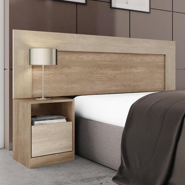 Cabeceira Casal London Com Criado Mudo 1 Gaveta - Nogal/vanil