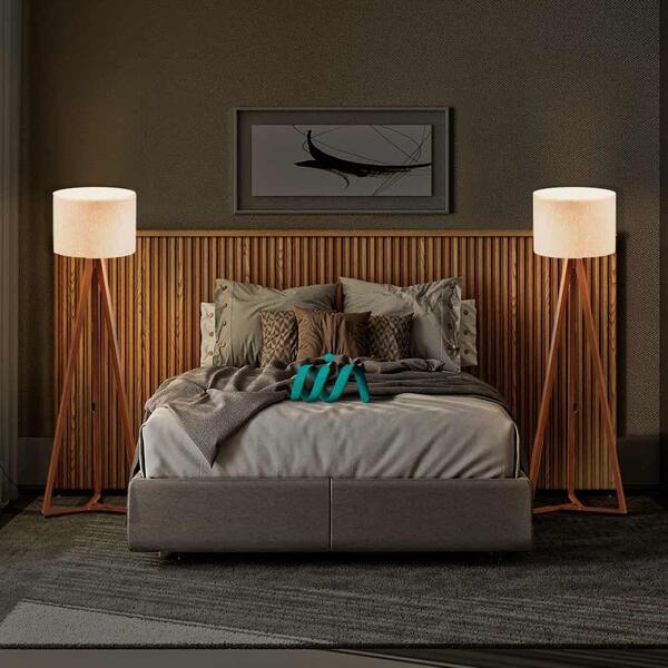Cabeceira Casal Com 2 Luminárias De Chão Carvalho Linea Brasil