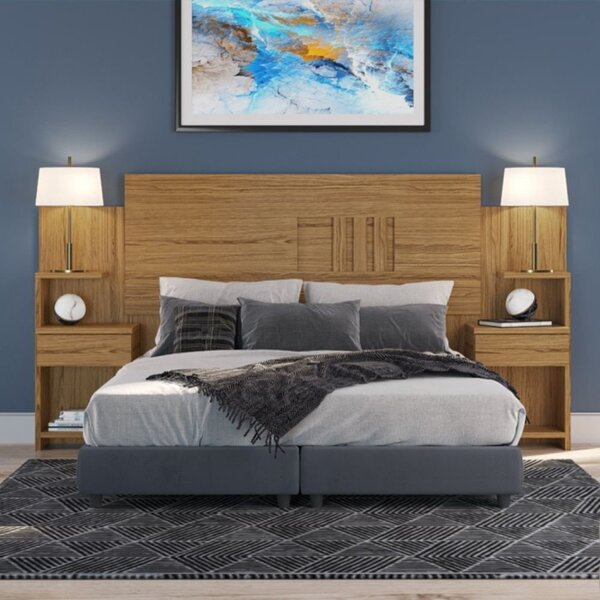 Cabeceira Casal Com 2 Mesas De Apoio  Naturalle