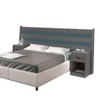 Cabeceira Casal Com 2 Mesas De Cabeceira Grafite Azul Delta F