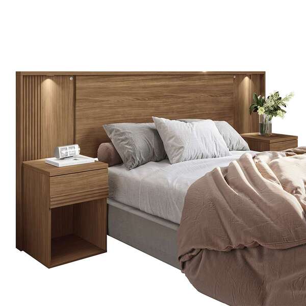 Cabeceira Casal Com Mesas De Apoio E Led Bourbon 2 Gv Jatobá