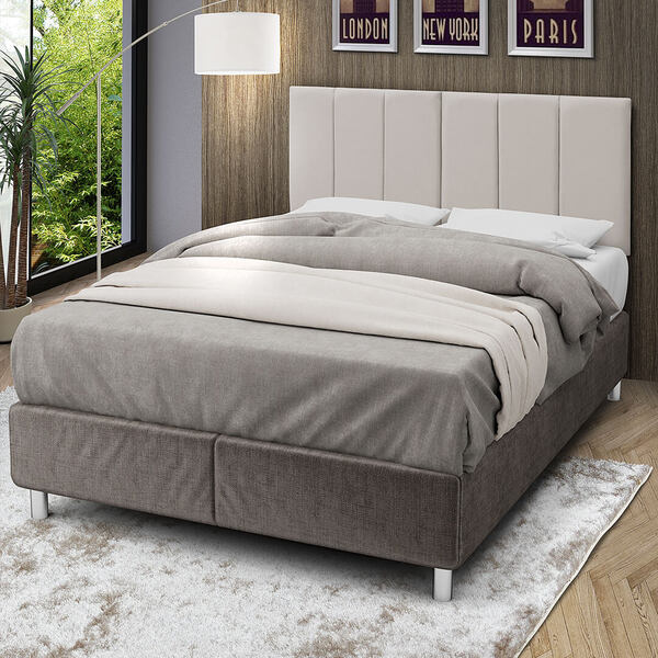 Cabeceira Casal Estofada 140cm Tecido Sued Bege Claro Laura