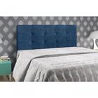 Cabeceira Casal Estofada Clean Nobuck Veludo Azul Simbal