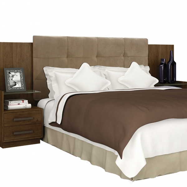 Cabeceira Casal Estofada Com 2 Mesas De Apoio Galaxy Braúna,