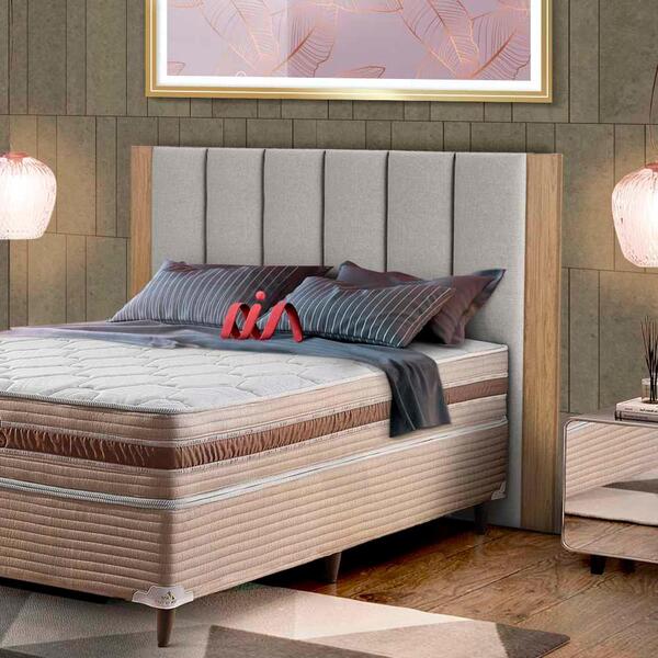 Cabeceira Casal Estofada Linho Cinza Claro Tw194 Freijó Liso