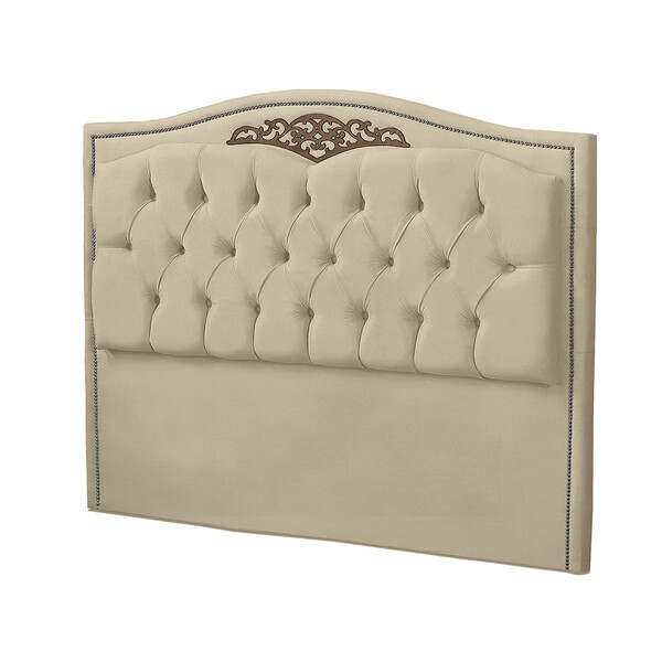 Cabeceira Casal Estofada Para Cama Box Maitê Veludo Bege