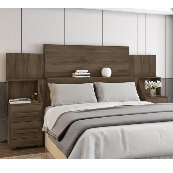 Cabeceira Casal Extensível Com 2 Mesas De Cabeceira 4 Gavetas