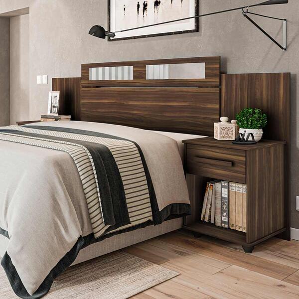 Cabeceira Casal Extensível Com 2 Mesas De Cabeceira Café Jade